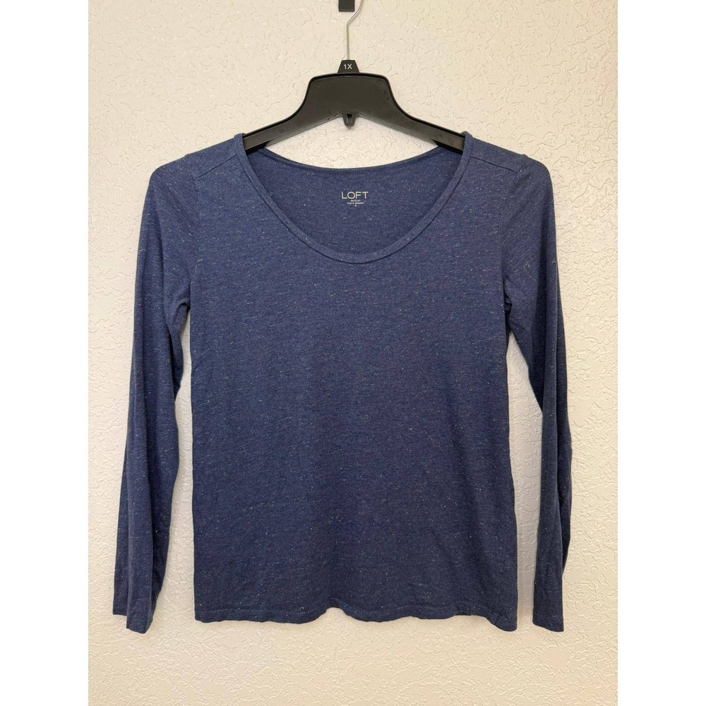 Loft Outlet Womens Small Blue Space Dye Scoop Neck Long Sleeve‎ T-Shirt Tee